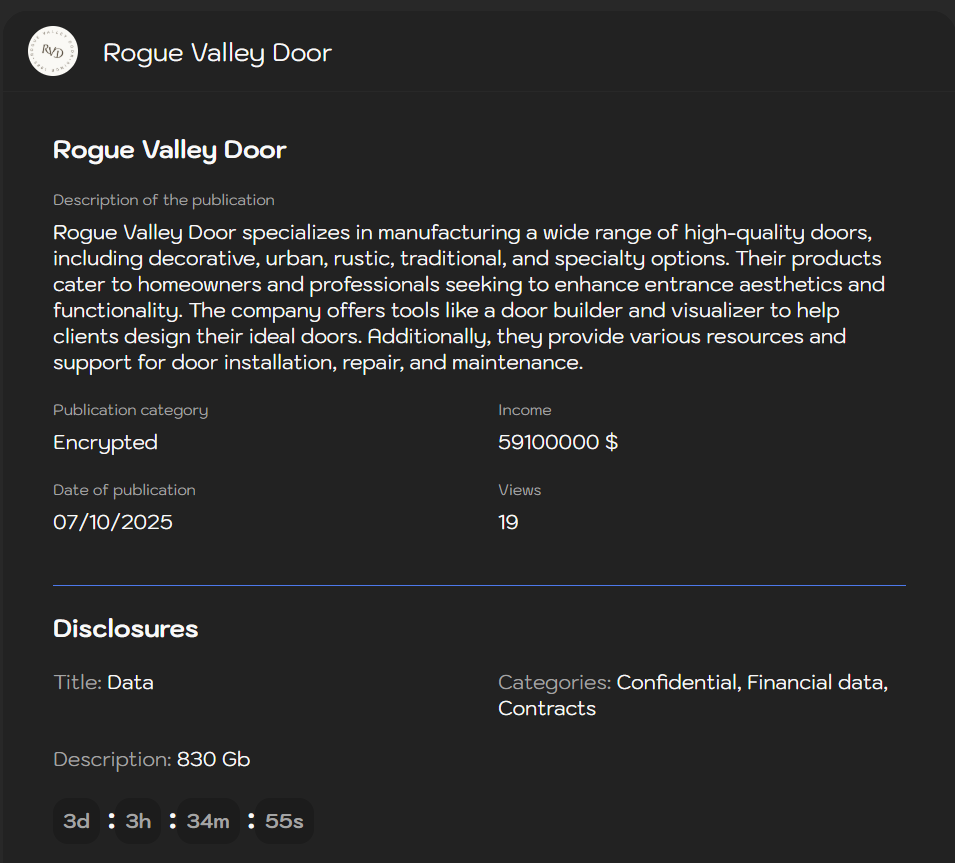 Rogue Valley Door成为Sinobi勒索软件的受害者