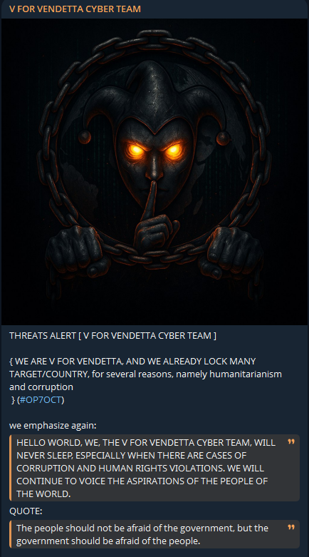 V FOR VENDETTA CYBER团队声称针对多个国家