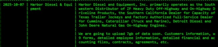 INC.Harbor Diesel and Equipment成为akira勒索软件的受害者