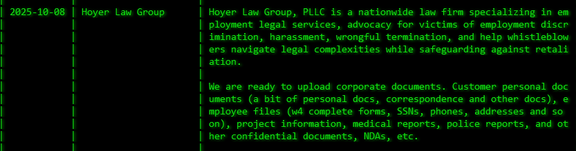 Hoyer Law Group、PLLC成为akira勒索软件的受害者