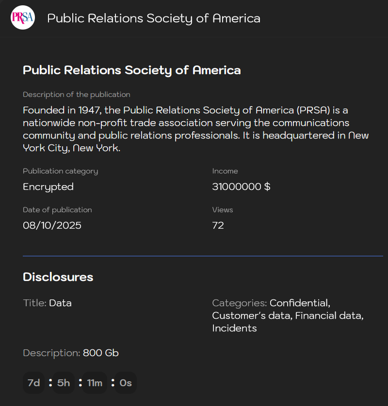 美国公共关系Society(PRSA)成为sinobi勒索软件的受害者