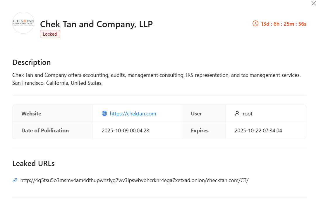 Chek Tan and Company，LLP成为RADAR集团勒索软件的受害者
