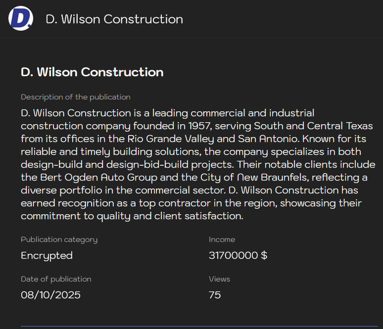 D.Wilson Construction Co.成为sinobi勒索软件的受害者