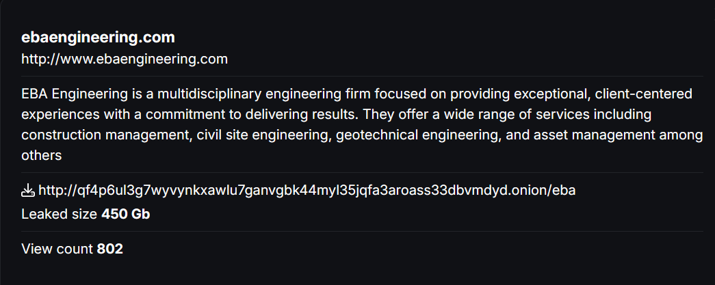 INC.EBA Engineering成为CHAOS勒索软件的受害者