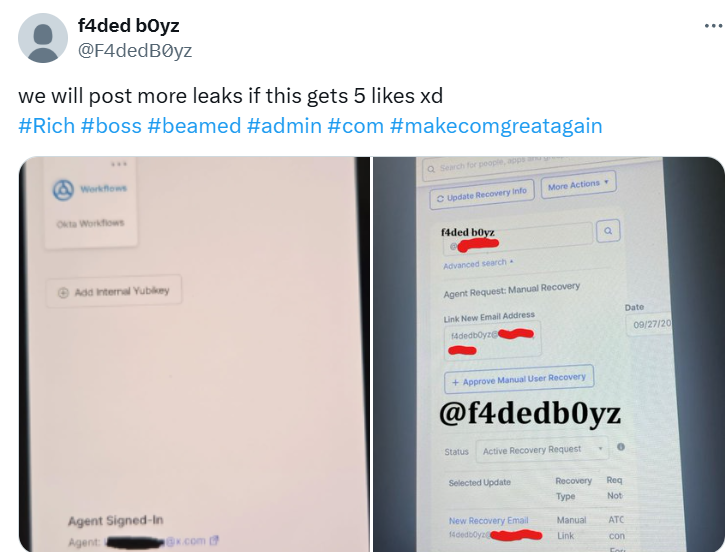 f4ded b0yz声称侵犯X的Okta平台