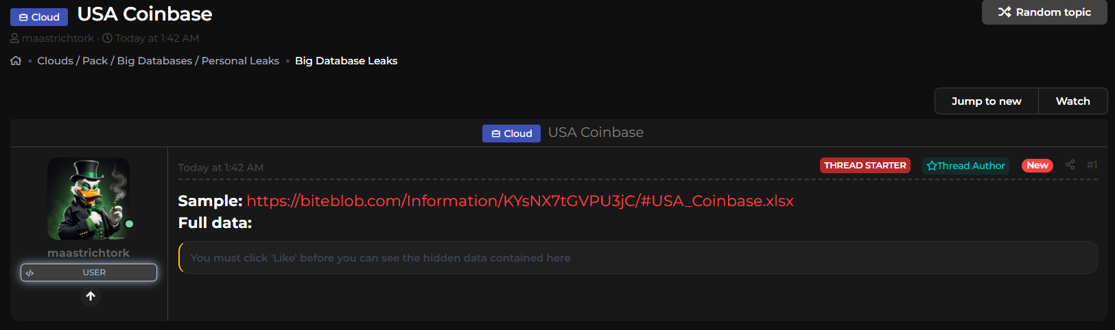 涉嫌出售美国Coinbase数据