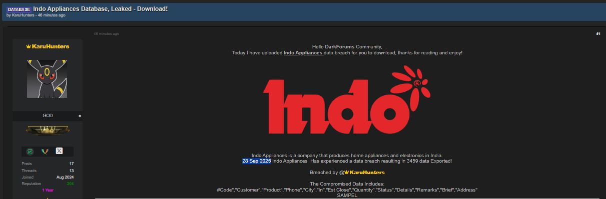 Indo Appliances涉嫌数据外泄