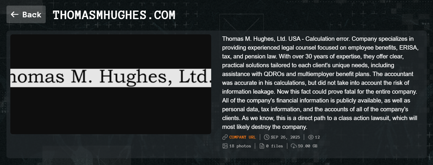 Thomas M.Hughes,Ltd.成为Qilin勒索软件的受害者