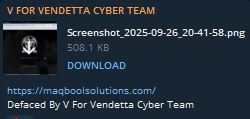 V FOR VENDETTA CYBER团队瞄准Maqbool Solutions网站