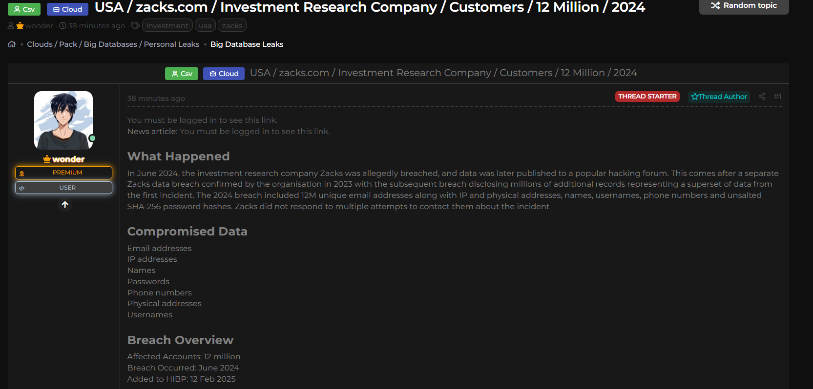 Zacks Investment Research涉嫌出售数据