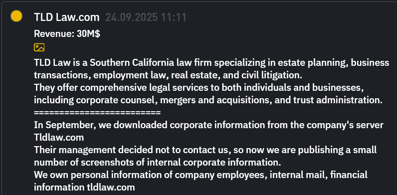 TLD法律成为INC RANSOM勒索软件的受害者