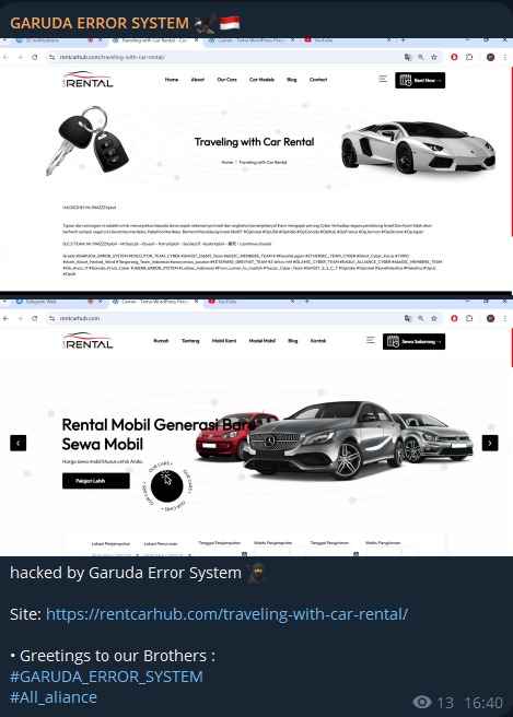 GARUDA ERROR SYSTEM瞄准RentCarHub网站