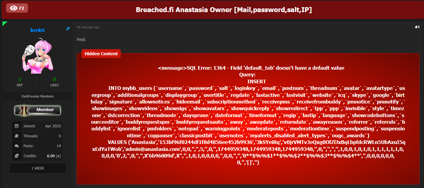 Breached.fi涉嫌数据外泄