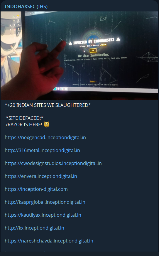 INDOHAXSEC瞄准20+印度网站