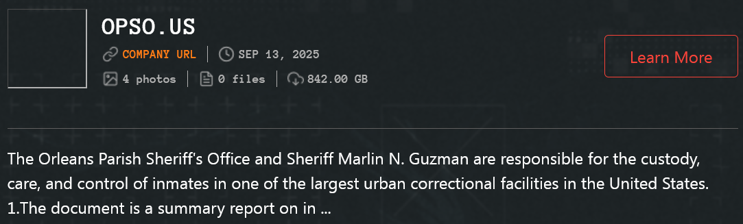 奥尔良教区Sheriff办公室成为Qilin勒索软件的受害者