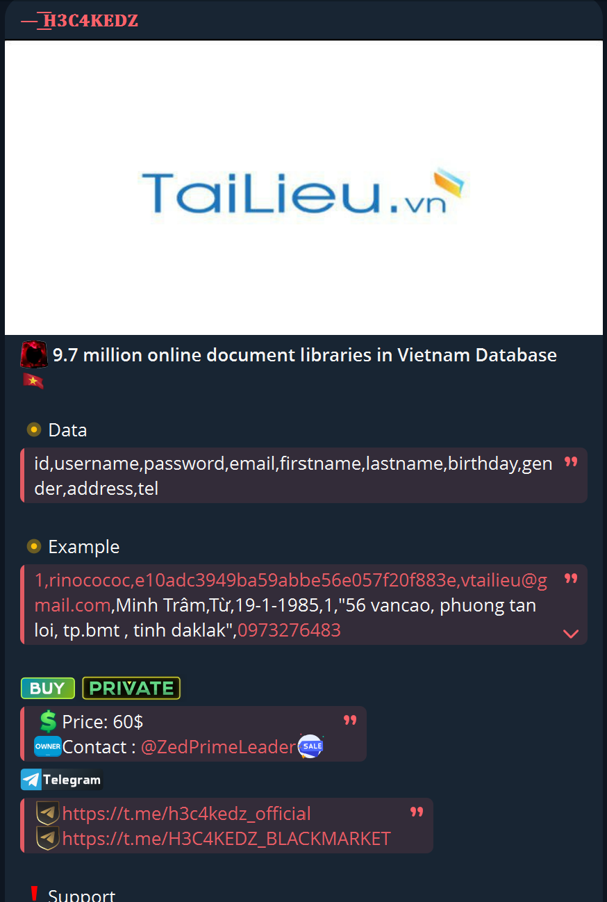 据称数据泄露越南在线文档库的970万条记录