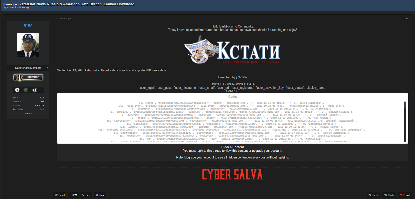 Kstati·Russian-American报纸涉嫌数据泄露