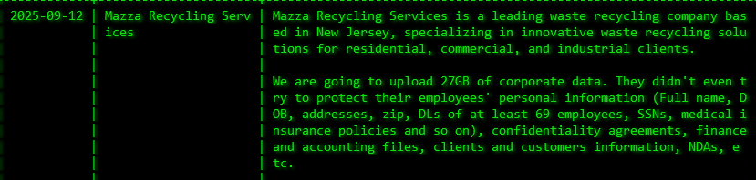 Mazza Recycling Services成为akira勒索软件的受害者