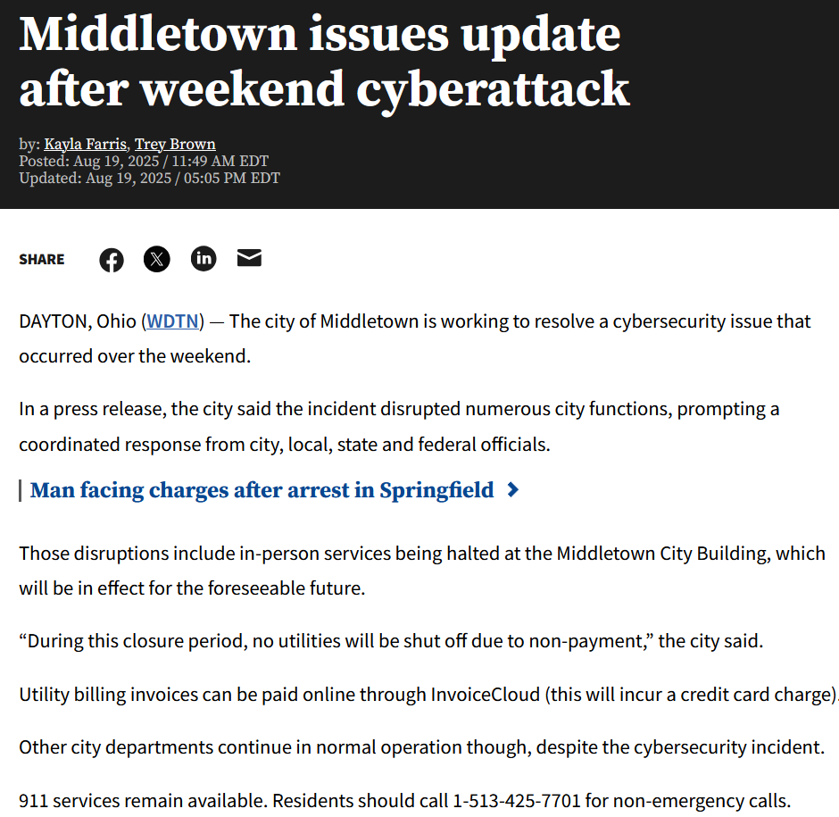 米德尔敦市成为SAFEPAY勒索软件的受害者