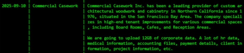 Commercial Casework Inc成为akira勒索软件的受害者
