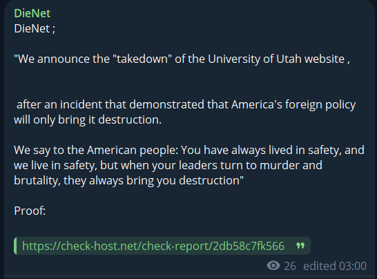 DieNet瞄准犹他大学网站