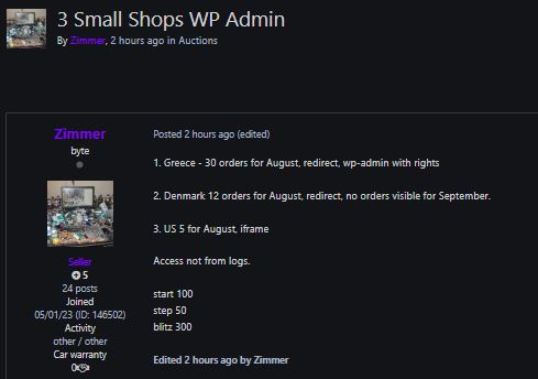 涉嫌向多个国家的不明商店出售admin访问权限