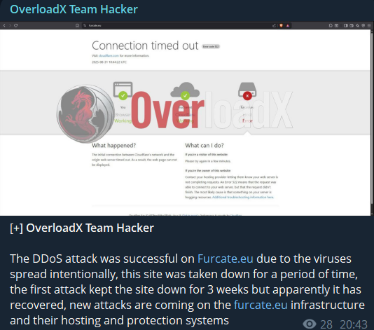 OverloadX团队黑客瞄准furcate.eu网站
