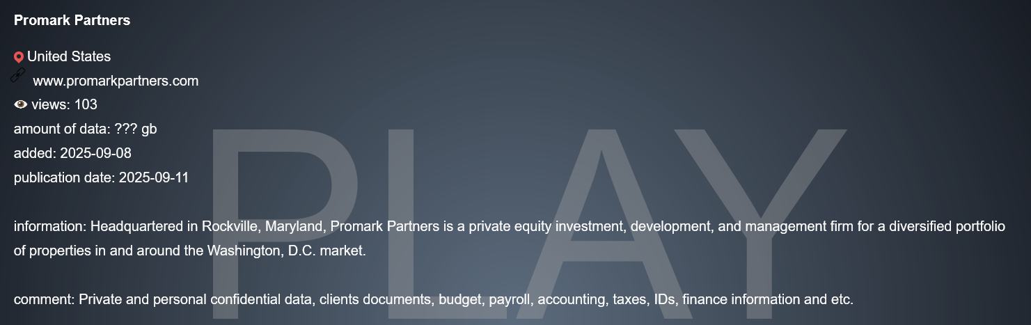 Promark Partners成为PLAY勒索软件的受害者