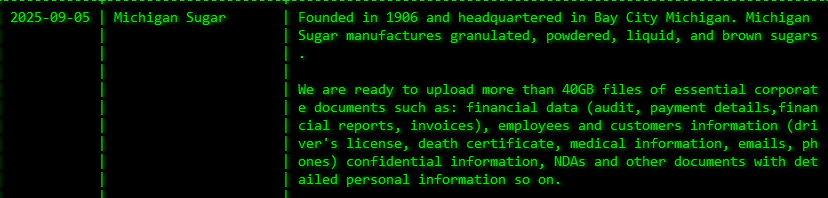 密歇根Sugar公司成为akira勒索软件的受害者