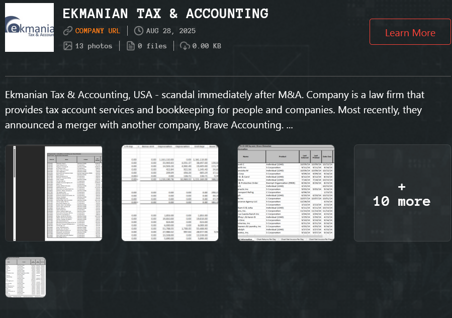 Ekmanian Tax&Accounting成为Qilin勒索软件的受害者