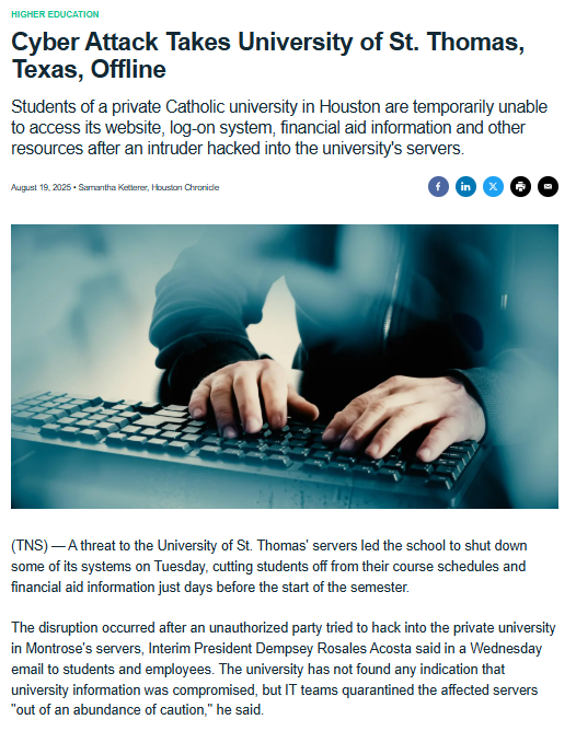 圣托马斯大学成为INC RANSOM勒索软件的受害者