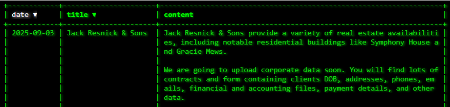 Jack·雷斯尼克父子公司成为akira勒索软件的受害者