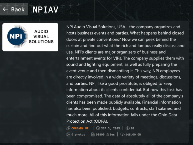 NPi Audio Visual Solutions成为Qilin勒索软件的受害者
