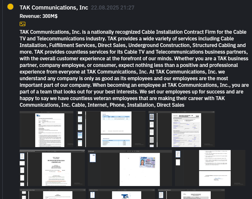 TAK Communications，Inc成为INC RANSOM勒索软件的受害者