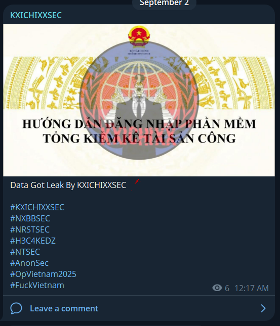 越南财政部涉嫌数据泄露