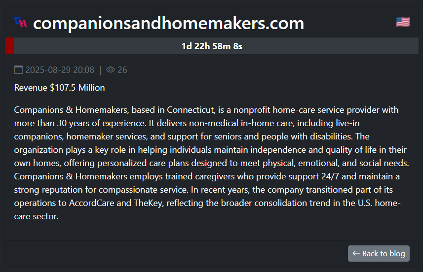 Companions&Homemakers成为SAFEPAY勒索软件的受害者