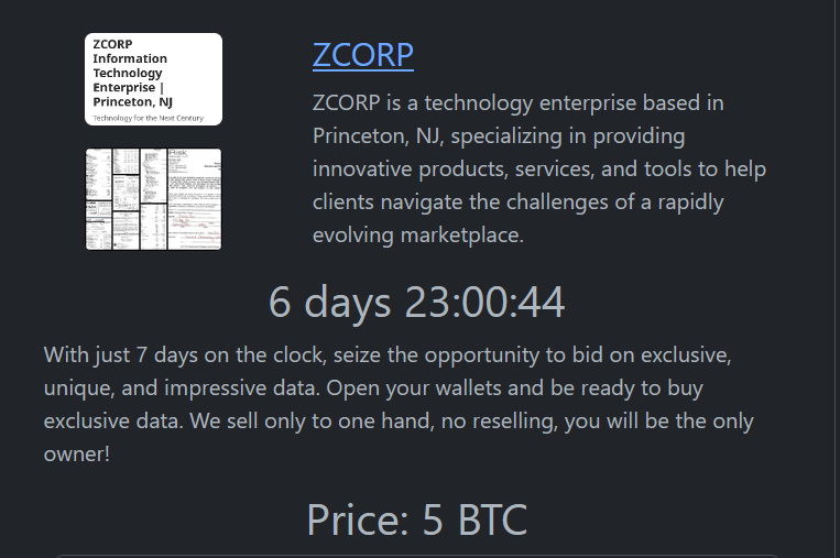 Zcorp信息技术企业成为RHYSIDA勒索软件的受害者