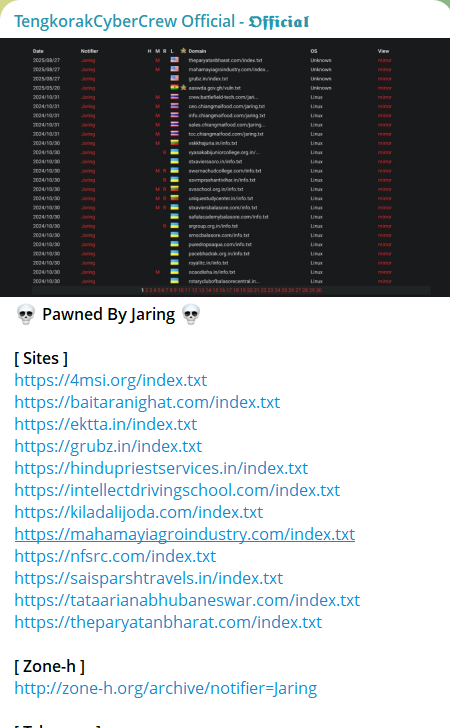 TengkorakCyberCrew针对印多家网站