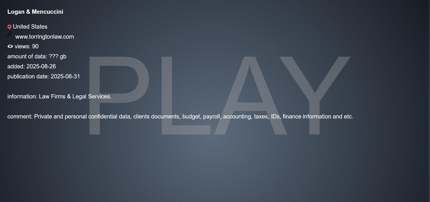 Logan&Mencuccini，LLC成为PLAY勒索软件的受害者