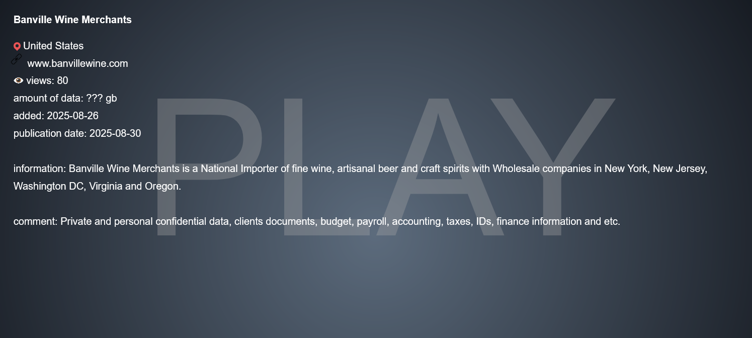 班维尔wine商人成为PLAY勒索软件的受害者