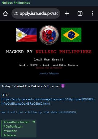 NULLSEC菲律宾瞄准Isra大学网站