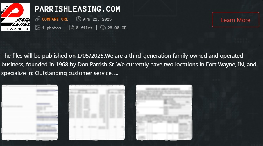 Parrish Leasing，INC成为Qilin勒索软件的受害者