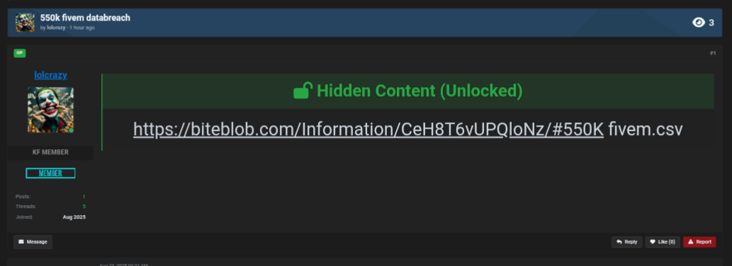 涉嫌出售55万张FiveM User唱片