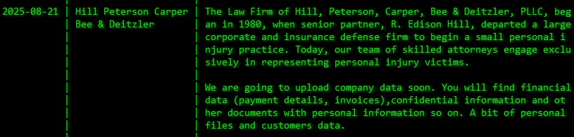 Hill、Peterson、Carper、Bee&Deitzler成为Akira勒索软件的受害者