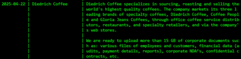 Diedrich Coffee成为Akira勒索软件的受害者