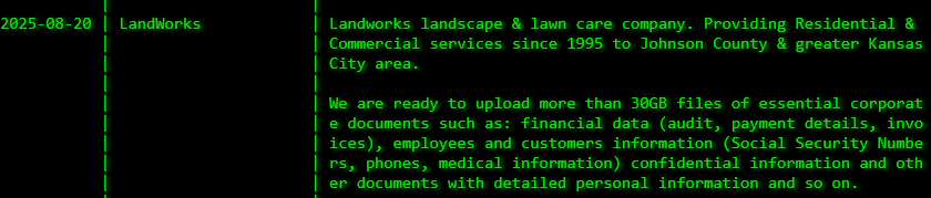 LandWorks成为Akira勒索软件的受害者