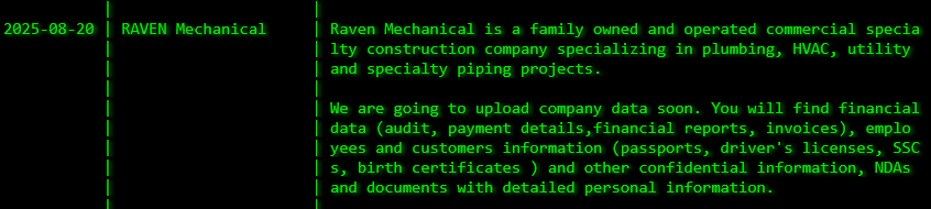 Raven Mechanical成为Akira勒索软件的受害者