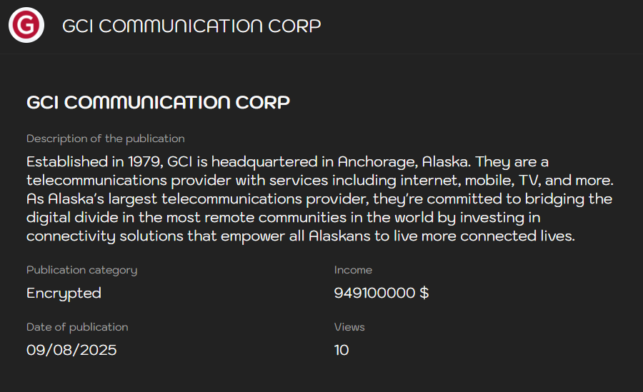 GCI Communication Corp.成为Sinobi勒索软件的受害者