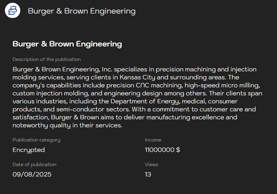 Inc.汉堡Brown工程公司成为Sinobi勒索软件的受害者