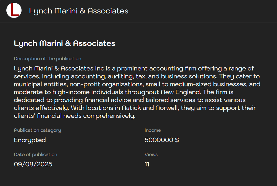 Lynch Marini&Associates Inc成为Sinobi勒索软件的受害者